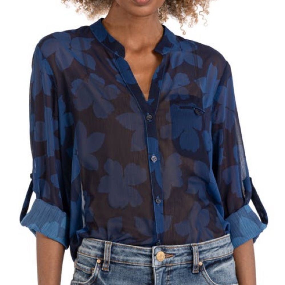 Kut from the Kloth Women’s Medium Jasmine Floral Sheer Button Down Blouse